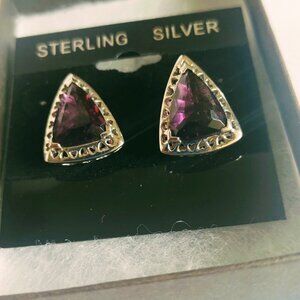 Women's Sterling Silver Stud Earrings Simulated Purple Amethyst  Briolette